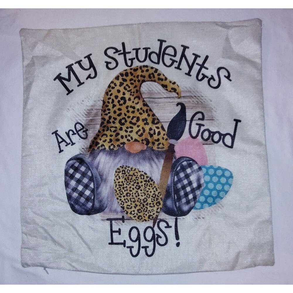 Leopard Print My Students Are Gnome Easter Teacher Egg Pillow Case Canvas Cover
